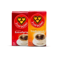 (R$9,49 cada) Kit Cafés 3 Corações Tradicional e Extra Forte a Vácuo 500g