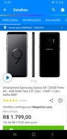 Smartphone Samsung Galaxy S9 128GB Preto 4G R$ 1799