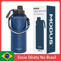 Garrafa de água a vácuo 1L - Aço Inoxidável, Esportiva, com Tampa com Bico à Prova de Vazamentos e com Cordão
