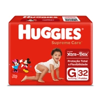 2 Huggies Supreme Care G 32 = 64 Fraldas + Lenço Umedecido por R$31,41