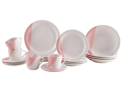 Aparelho Jantar/Chá 20 Peças Cerâmica Branco/Rosa