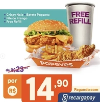 Combo 4 em 1 Popeyes por R$ 14,90 pagando com Recarga Pay