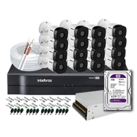 Kit 16 Câmeras de Segurança Infra HD 720p Intelbras VHL 1120B + DVR Intelbras Multi HD + HD WD Purple 1TB + Acessórios | R$1900
