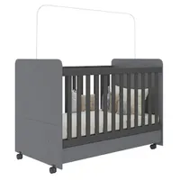 Berço Americano 3 em 1 com Rodízios para Colchão 70x130 cm Pimpolho Multimóveis Cinza/Preto