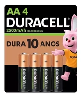 (Regional) Pilha Recarregável Aa Pequena 2500mah Duracell Com 4 Un.