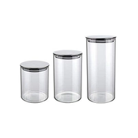 Conjunto 3 Potes de Vidro com Tampa Inox Slim