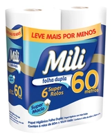 Papel Higiênico 60m Mili Folha Dupla 6 Rolos | R$12