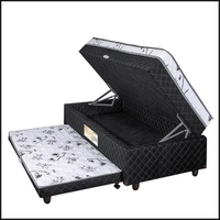 Cama Box Conjugada Solteiro Somopar Carol com Baú e Cama Auxiliar – Preto Floral | R$599