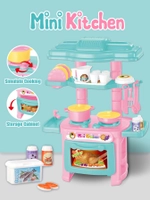 [Oferta Combo/Imposto Incluso] Kids 'Mini Cozinha Com acessórios Kitchen Cooking Toy Set, Finja comida brincar panelas e frigideiras
