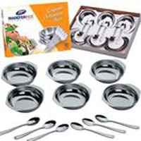 Conjunto sobremesa inox com 12 peças 6 tigelas 6 colheres kit com taças e talheres