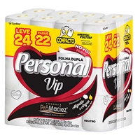 Personal VIP - Papel Higiênico Folha Dupla, Branco 24 unidades (Embalagem pode variar)
