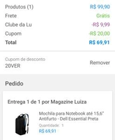 [R$69 Clube da Lu] Mochila para Notebook até 15,6” Antifurto - Dell Essential - R$69