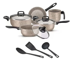 Jogo De Panelas 8 Peças Teflon Antiaderente C Tampa De Vidro Cor Vanilla Ceramic