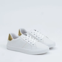 Tenis basico com detalhe de cor - BRANCO/OURO