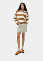  【Tam.: 34 36 e 38 】Saia Jeans Cintura Média Barra A Fio - Verde