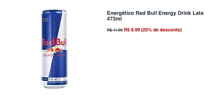 Energético Red bull 473ml R$ 8,99 frete grátis acima de 149,00