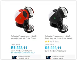 [Submarino] Cafeteira Expresso Arno 15BAR - Vermelha Nescafé Dolce Gusto Melody  por R$ 169