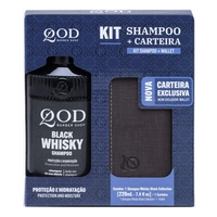 Kit QOD Barber Shop Shampoo Whiskey Black Collection 220ml + 1 Carteira Exclusiva Old School