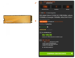 SSD Adata Falcon 512GB, M.2 2280 NVMe, Leitura 3100MBs e Gravação 1500MBs, AFALCON-512G-C