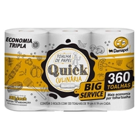 Papel Toalha Quick 2 Folhas 120 unidades com 3 Pacotes - 360 folhas total 