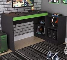 Mesa Escrivaninha Gamer com 4 Nichos B24 - Preto/Verde