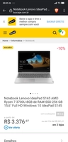 Notebook Lenovo Ideapad S145 AMD Ryzen 7 8GB W10 SSD 256GB 15.6 Prata | R$ 3.377