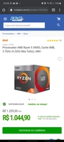 Processador AMD Ryzen 5 3400G, Cache 6MB, 3.7GHz (4.2GHz Max Turbo), AM4 | R$ 1044