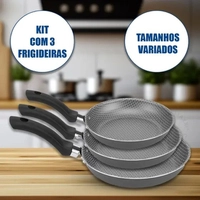 Kit 3 Frigideiras Antiaderentes 16/18/20 Cinza/Vermelho