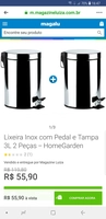 Lixeira Inox com Pedal e Tampa 3L 2 Peças - HomeGarden - R$56