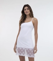 VESTIDO COMBINAÇÃO EM MICROFIBRA COM RENDA NA BARRA BRANCO