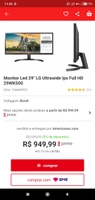 [AME 20%] Monitor Led 29" LG Ultrawide Ips Full HD 29WK500 R$ 950