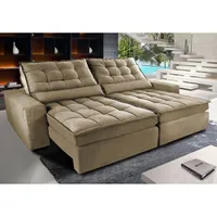 [R$1.445 AME] Sofá Retrátil e Reclinável com Molas Ensacadas Cama inBox Gold 2,12m Tecido Suede Velusoft Castor | R$1.700