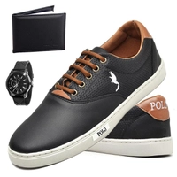 Kit Tênis Sapatenis Masculino Casual Confortável L700 Polo Blu Com Relógio e Carteira