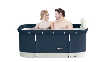 Banheira Ofurô Dobrável Portátil Retangular PVC Com Encosto Inflável Azul VG+ - VG Plus