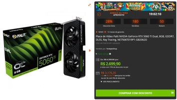 Placa de Vídeo Palit NVIDIA GeForce RTX 5060 Ti Dual, 8GB, GDDR7 
