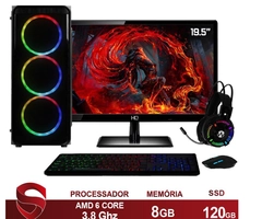 PC Gamer Completo AMD 6-Core CPU 3.8Ghz 8GB (Placa de vídeo Radeon R5 2GB) SSD 120GB Kit Gamer Skill