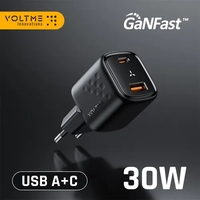 [R$29,62 Moedas/ APP] Carregador Voltme USB C 30w  Carregador Gan Qc Pd 3.0 Porta Dupla Adaptador Portátil, Carregador Rápido