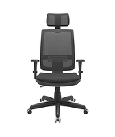 Cadeira Presidente Brizza Giratória BackSystem NR17 com Braço 3D Assento Poliéster Plaxmetal Preta