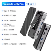 [Taxa Inclusa] Dock Station ORICO 10 em 1 tipo-C com ventilador de refrigeração suporte m.2 nvme sata SSD gabinete externo 10GBps 4k 60hz