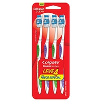 (PRIME)Escova Dental Colgate Classic Clean, 4 Unidades, Cores sortidas