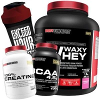 Waxy Whey Bodybuilders Morango - 2kg + BCAA + Creatina + Coqueteleira