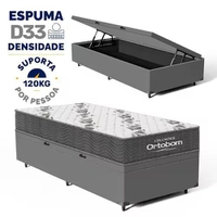 Cama Box Baú com Colchão de Espuma D33 Ortobom Airtech 100 Solteiro 88cm - Cinza