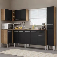 Cozinha Completa de Canto Madesa Emilly Water com Armário, Balcão e Paneleiro - Preto