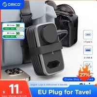 Hub de Carregamento ORICO Para Viagem com Duas Tomadas, Saídas USB A e USB C (5 em 1), Cabo com 1,1 Metro