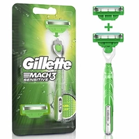 Gillette Mach3 Acqua-Grip Sensitive + 2 Cargas - Aparelho de Barbear 