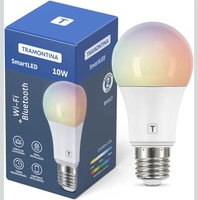 Tramontina Lâmpada Smart LED Inteligente E27 10W Wi-Fi + Bluetooth 16 Milhões Cores - Compatível com Alexa e Google Assistente