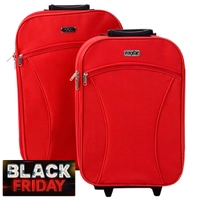 Conjunto de Malas 2 Pçs - TRV402 , 18 e 21" em Poliéster, Bolso Frontal, Cadeado com Chave, 2 Rodas, Vermelha - Fix