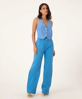 Calça color reta 90's cintura super alta azul