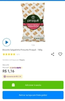 App + cliente ouro | Biscoito salgadinho presunto Piraque -100g | R$1,16