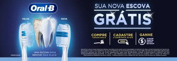 Descubra P&G - Promoção sua nova escova grátis - Compre escova oral B e ganhe o valor pago de volta